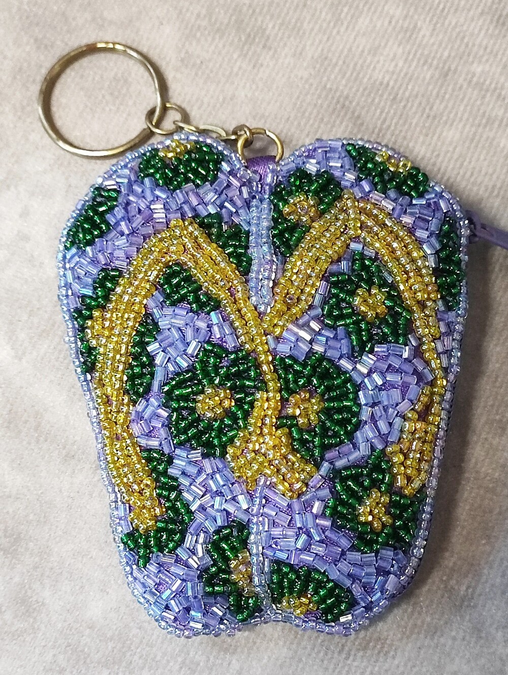 Flip Flop Sandals Seed Bead Coin Purse NWOT Purple Lavender Flowers